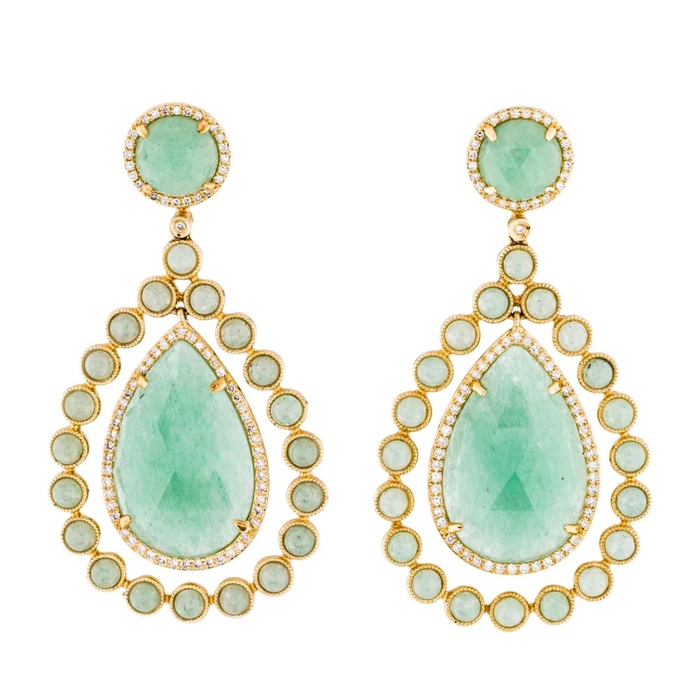 14K Aventurine Quartz & Diamond Drop Earrings